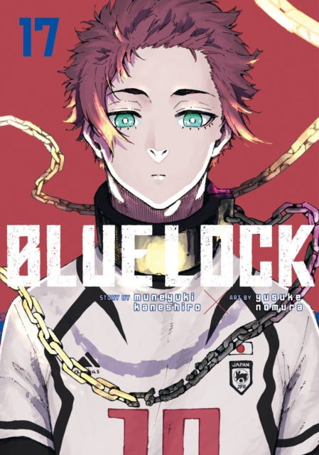 Blue Lock 17 manga cover featuring a young man with spiky hair and chains.