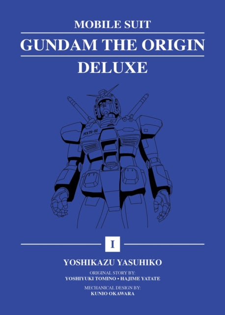 Mobile Suit Gundam: THE ORIGIN Deluxe 1 cover art featuring a line drawing of a robot.