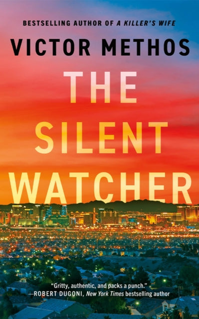 The Silent Watcher book cover with a city skyline at sunset.