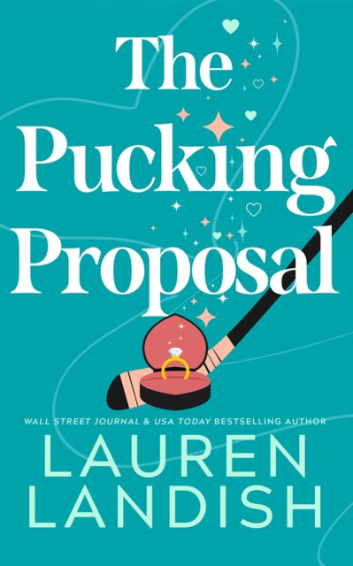 The Pucking Proposal book cover with a hockey puck, ring, and stick.