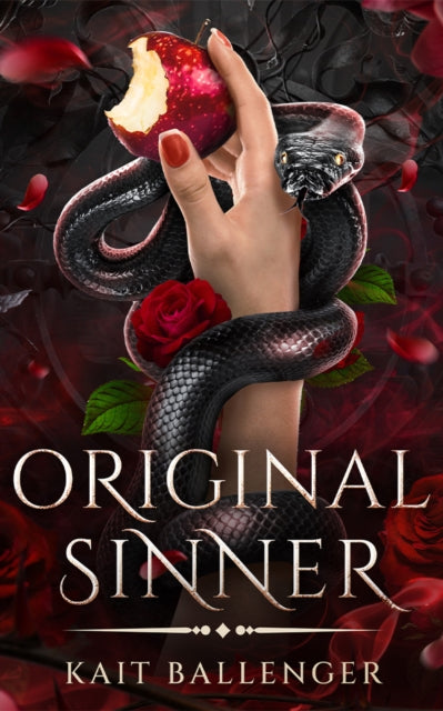 Original Sinner book cover with a snake, apple, and roses.