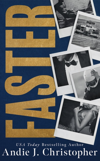 Faster book cover with gold text and polaroid photos.