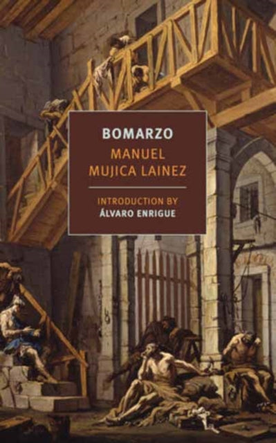 Bomarzo book cover featuring a painting of figures in a rustic setting.