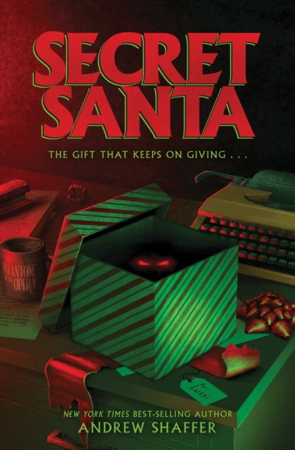 Book cover for Secret Santa by Andrew Shaffer, featuring a gift box with glowing red eyes.