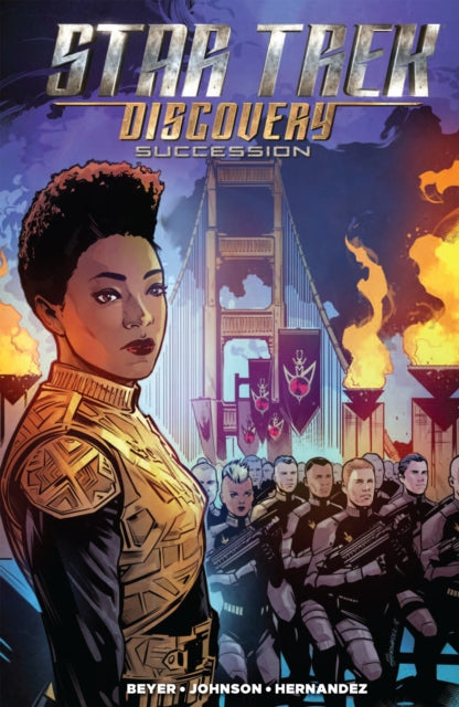 Star Trek: Discovery - Succession comic book cover featuring a woman in gold armor and a bridge.