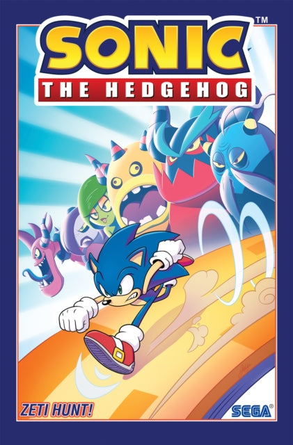 Sonic the Hedgehog running with Zeti monsters behind him.