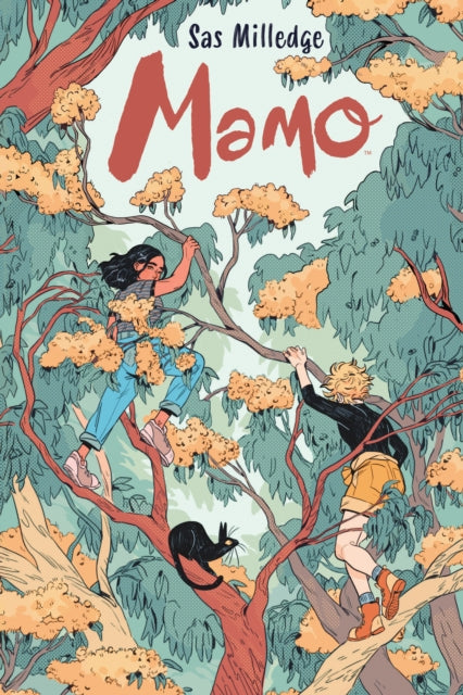 Mamo comic book cover art featuring two people climbing trees and a black cat.