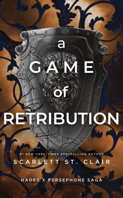 A Game of Retribution book cover featuring a cracked shield with a lion's face.