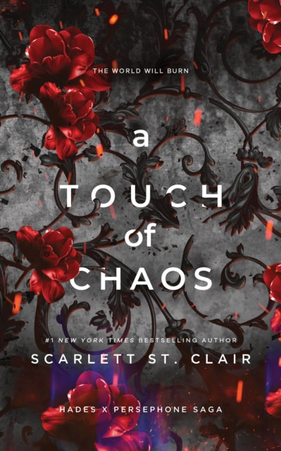 A Touch of Chaos book cover with red flowers and dark ornate patterns.