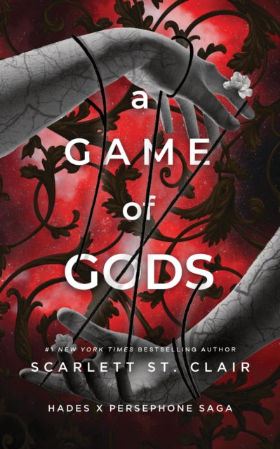 A Game of Gods book cover with hands and red background.