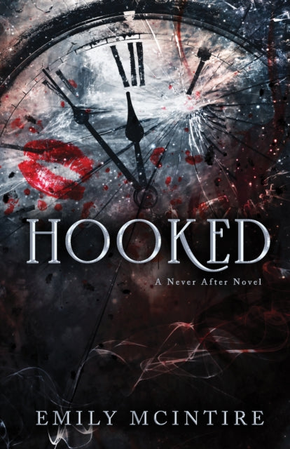 Hooked book cover with a cracked clock face and red lips.