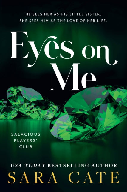 Book cover for "Eyes on Me" featuring large emeralds and the author's name.
