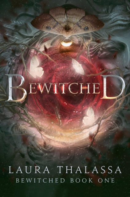 Book cover for Bewitched by Laura Thalassa, featuring a moth and butterflies.