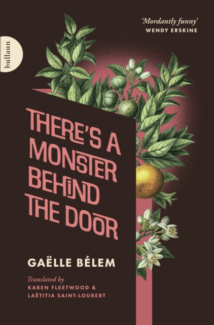 Book cover for "There's a Monster Behind the Door" with botanical illustrations.