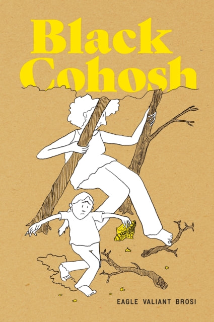 Black Cohosh book cover with yellow text and line drawing of two figures and branches.