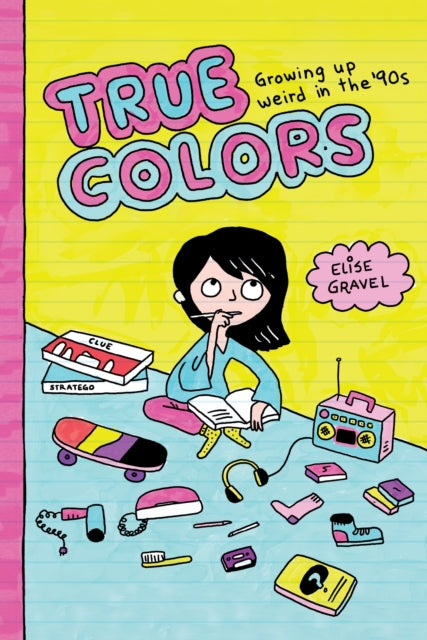 True Colors book cover with a girl surrounded by 90s items.