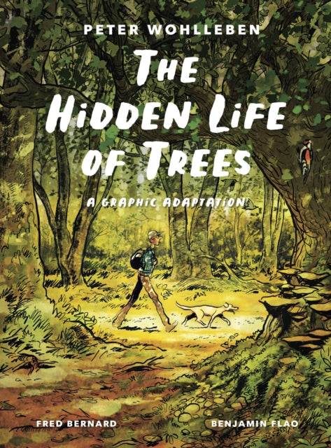 The Hidden Life of Trees: A Graphic Adaptation book cover with a person and dog walking in a forest.