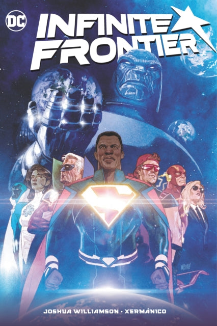 Infinite Frontier comic cover featuring a group of superheroes and villains in space.