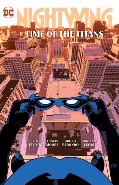 Nightwing comic cover with a city skyline and Nightwing's mask.
