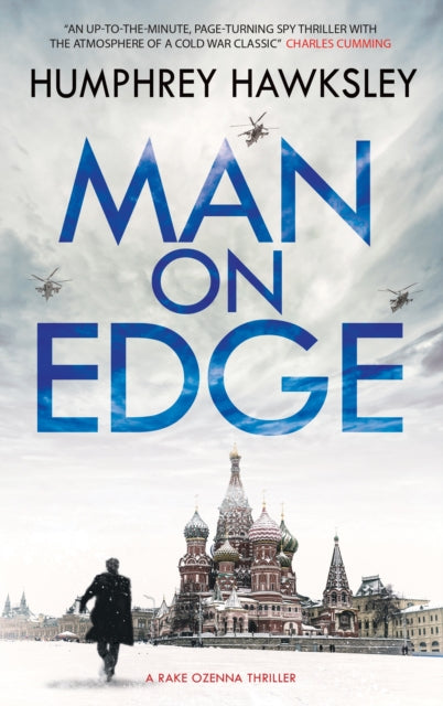 Man on Edge book cover with helicopters and St. Basil's Cathedral