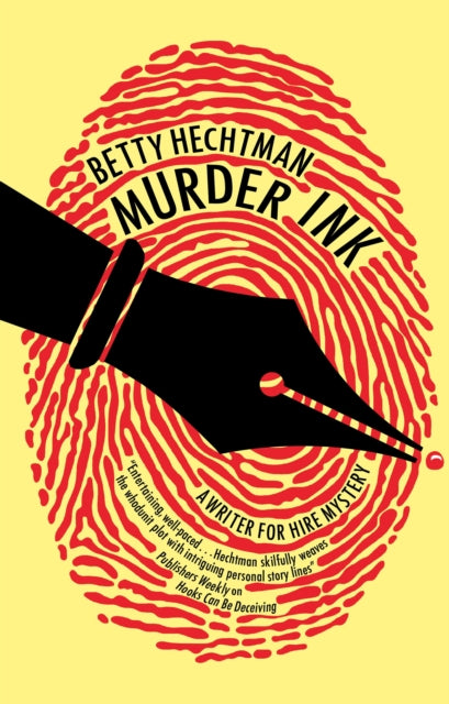 Murder Ink book cover with a fingerprint and pen nib design.