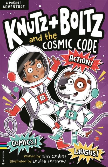 Knutz and Boltz and the Cosmic Code book cover featuring two astronauts in space.