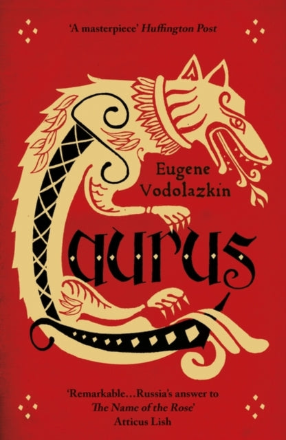 A red book cover with a stylized gold wolf and the title Laurus.