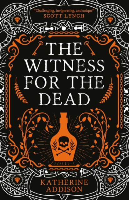 The Witness for the Dead book cover with a skull and crossbones bottle.
