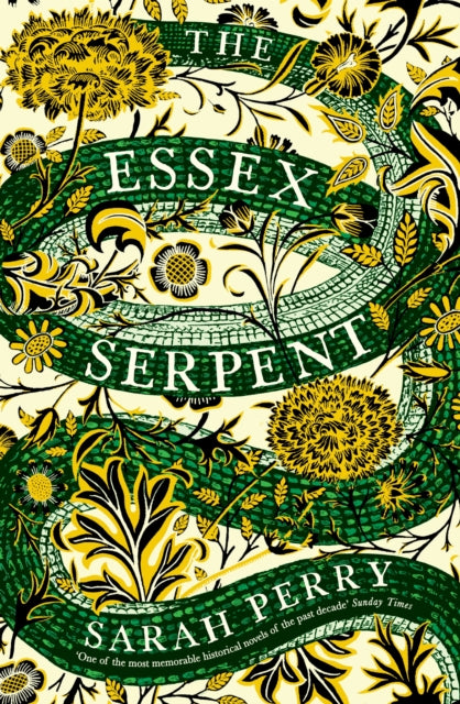 The Essex Serpent book cover with floral and serpent design.