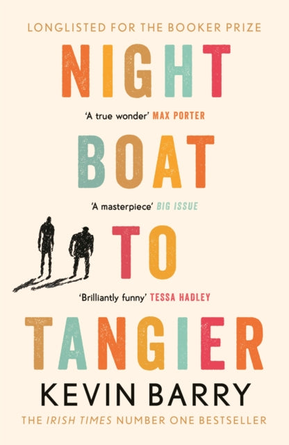 Night Boat to Tangier book cover with colorful text and two silhouetted figures.