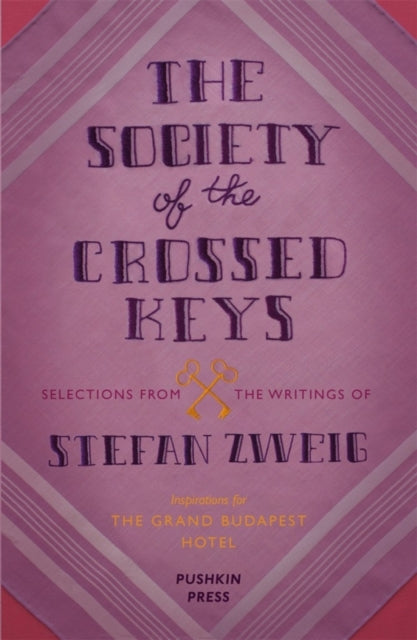 The Society of the Crossed Keys book cover with purple and pink stripes.