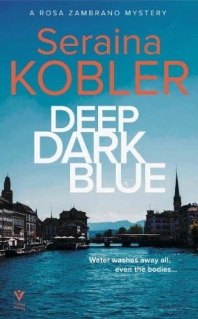 Deep Dark Blue book cover with a city skyline and water.