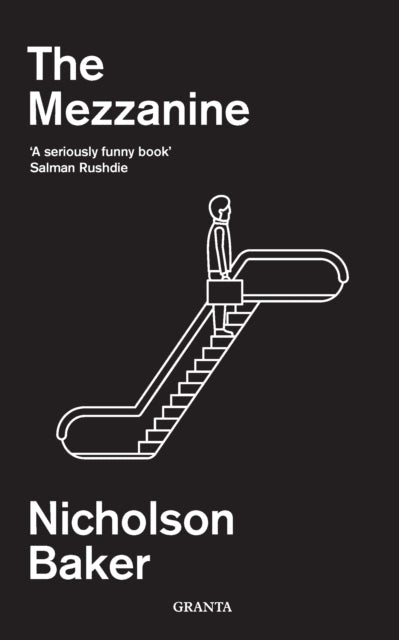 The Mezzanine book cover with a minimalist illustration of a person on an escalator.
