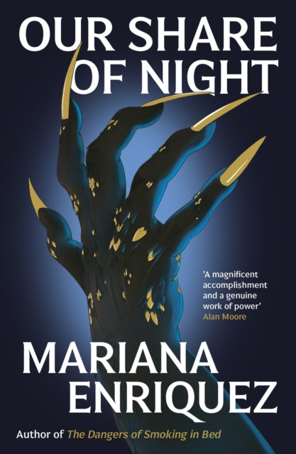 Book cover for "Our Share of Night" featuring a dark, clawed hand with golden talons.
