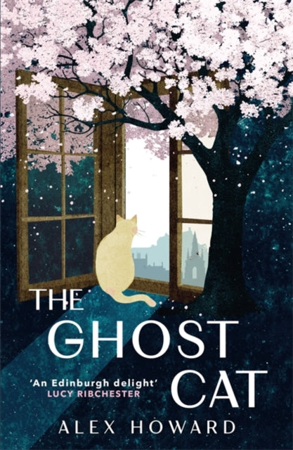 Book cover for The Ghost Cat featuring a cat looking out a window.