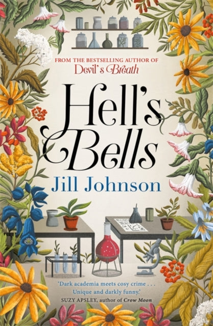 Book cover for Hell's Bells by Jill Johnson with botanical illustrations.