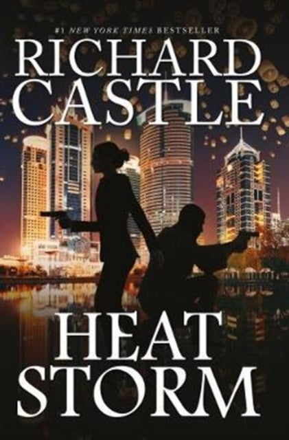Heat Storm by Richard Castle book cover featuring silhouettes of two people with guns in front of city buildings.