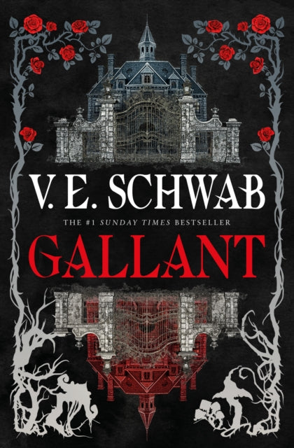Book cover for Gallant by V.E. Schwab, featuring a gothic mansion and thorny roses.