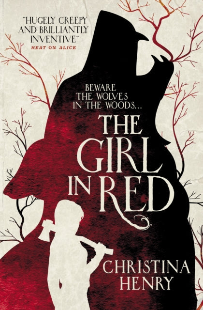 The Girl in Red book cover featuring a silhouette of a wolf and a girl with an axe.