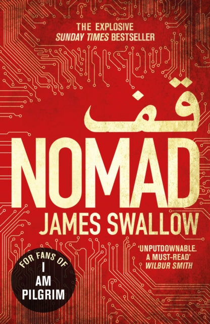 Nomad by James Swallow book cover with red background and circuit board design.