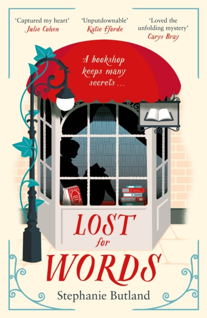 Lost For Words book cover featuring a bookshop window with a silhouette reading.