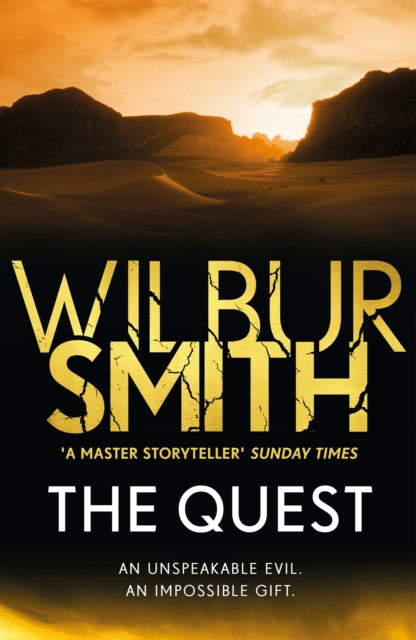Book cover for The Quest by Wilbur Smith, featuring a desert landscape at sunset.