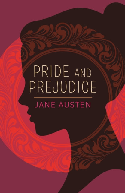 Pride and Prejudice book cover with a silhouette of a woman's profile.