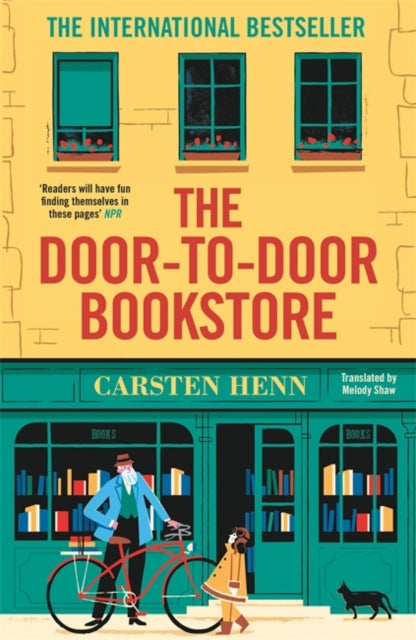 The Door-to-Door Bookstore book cover featuring a man with a bicycle and a girl.