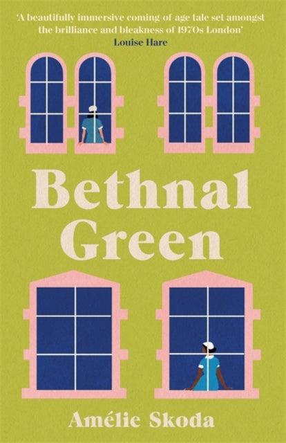 Book cover for Bethnal Green by Amélie Skoda with windows and figures.