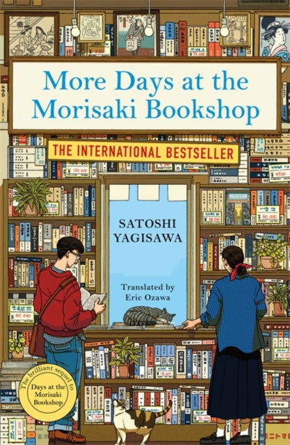 More Days at the Morisaki Bookshop book cover with two people and bookshelves.