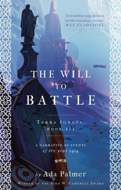 The Will to Battle book cover featuring a futuristic city and quote.