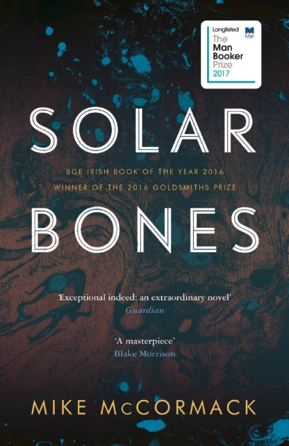 Solar Bones by Mike McCormack, a novel with a dark, abstract cover.