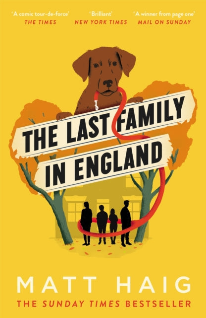 The Last Family in England book cover featuring a dog and a family silhouette.