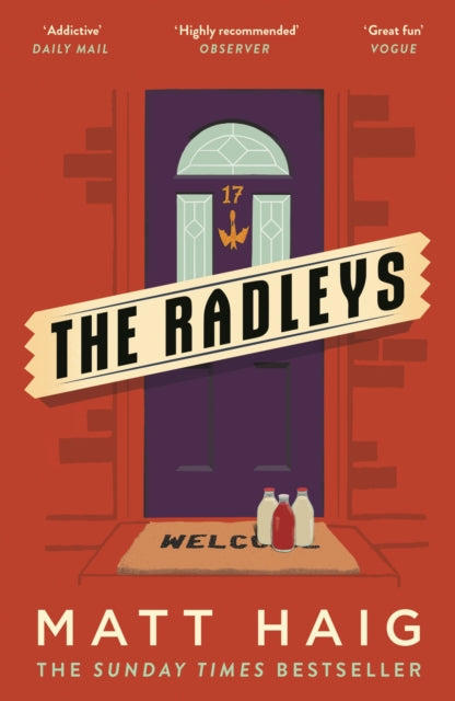 The Radleys book cover features a purple door with the number 17 and a welcome mat.